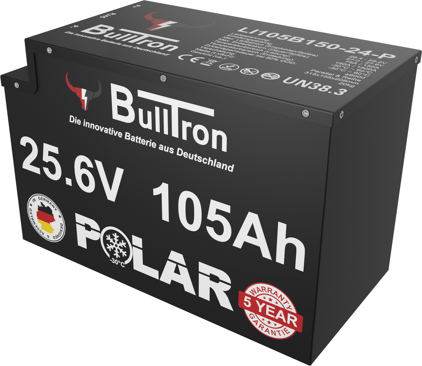 BullTron Polar 25,6V/105Ah incl. Smart BMS mit 150A Dauerstrom & Bluetooth App