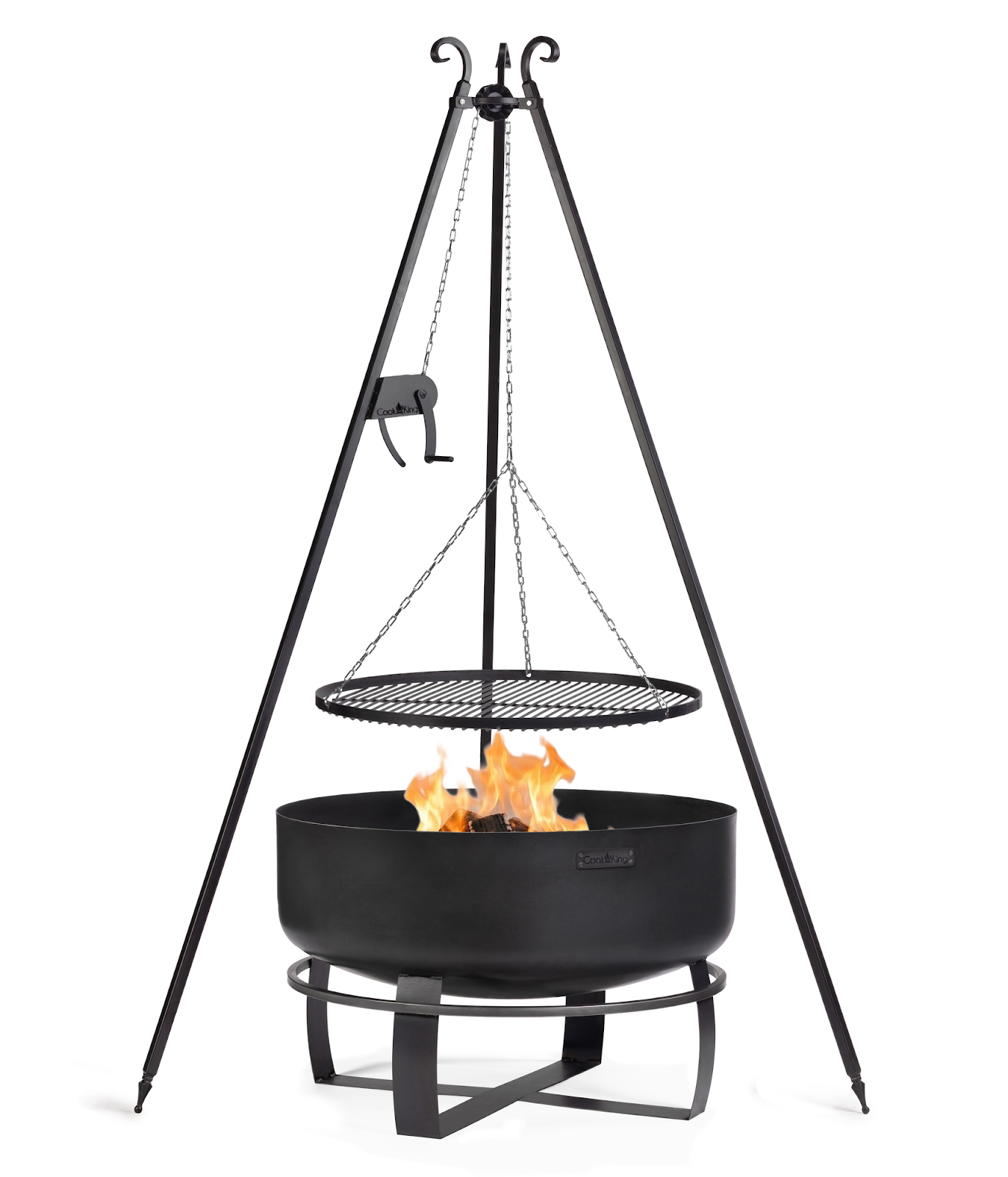 Cookking Feuerschale XXL "VIKING" 80 cm mit Schwenkgrill 180 cm mit Kurbel und Grillrost aus Rohstahl 70 cm
