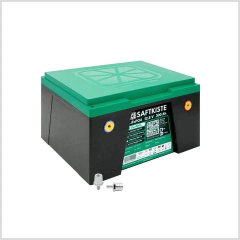 Saftkiste 300 LiFePO4-Akku mit 300 Ah Batteriepole vorn - campermagic