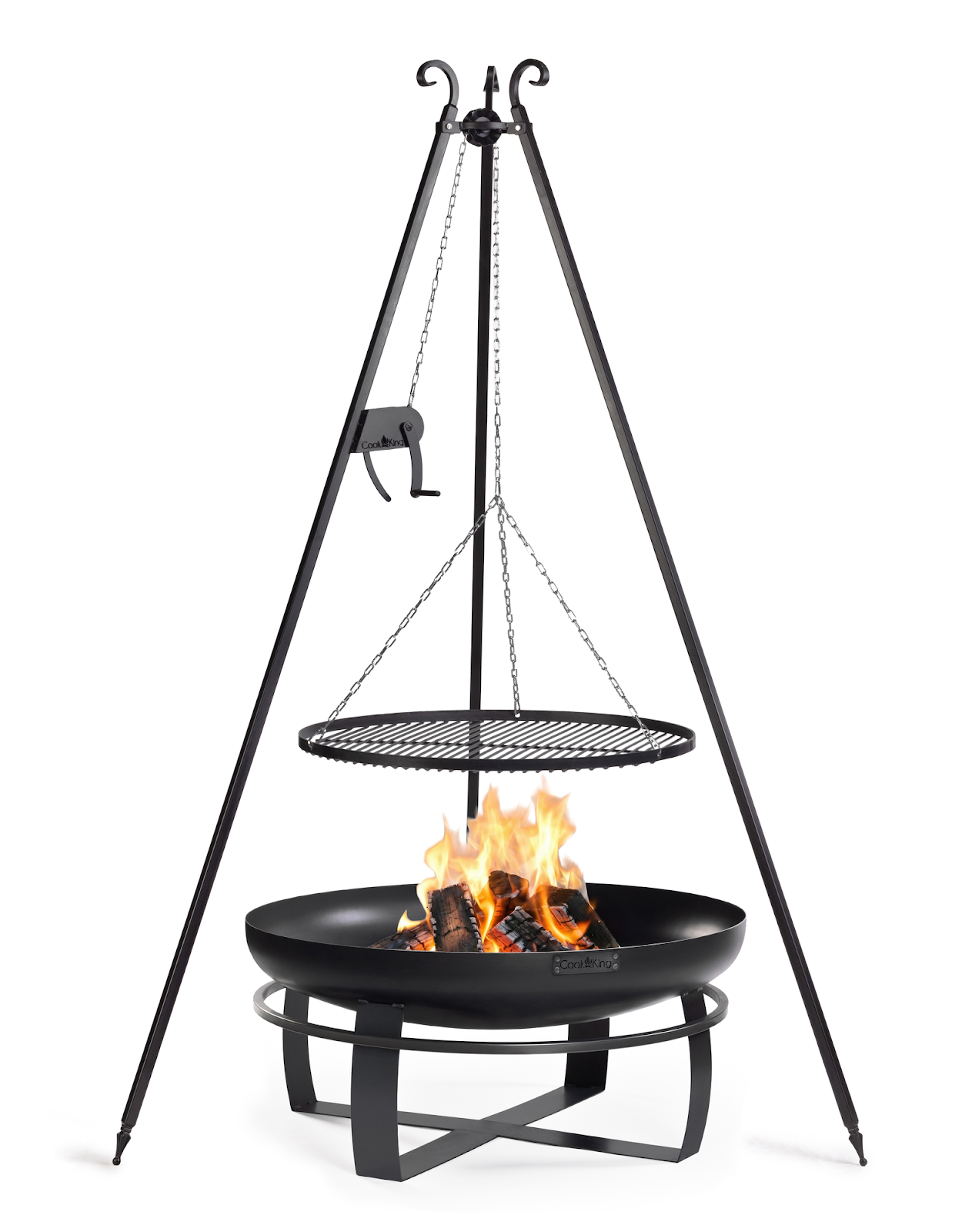 Cookking Feuerschale "VIKING" 80 cm mit Schwenkgrill 180 cm mit Kurbel und Grillrost aus Rohstahl 70 cm