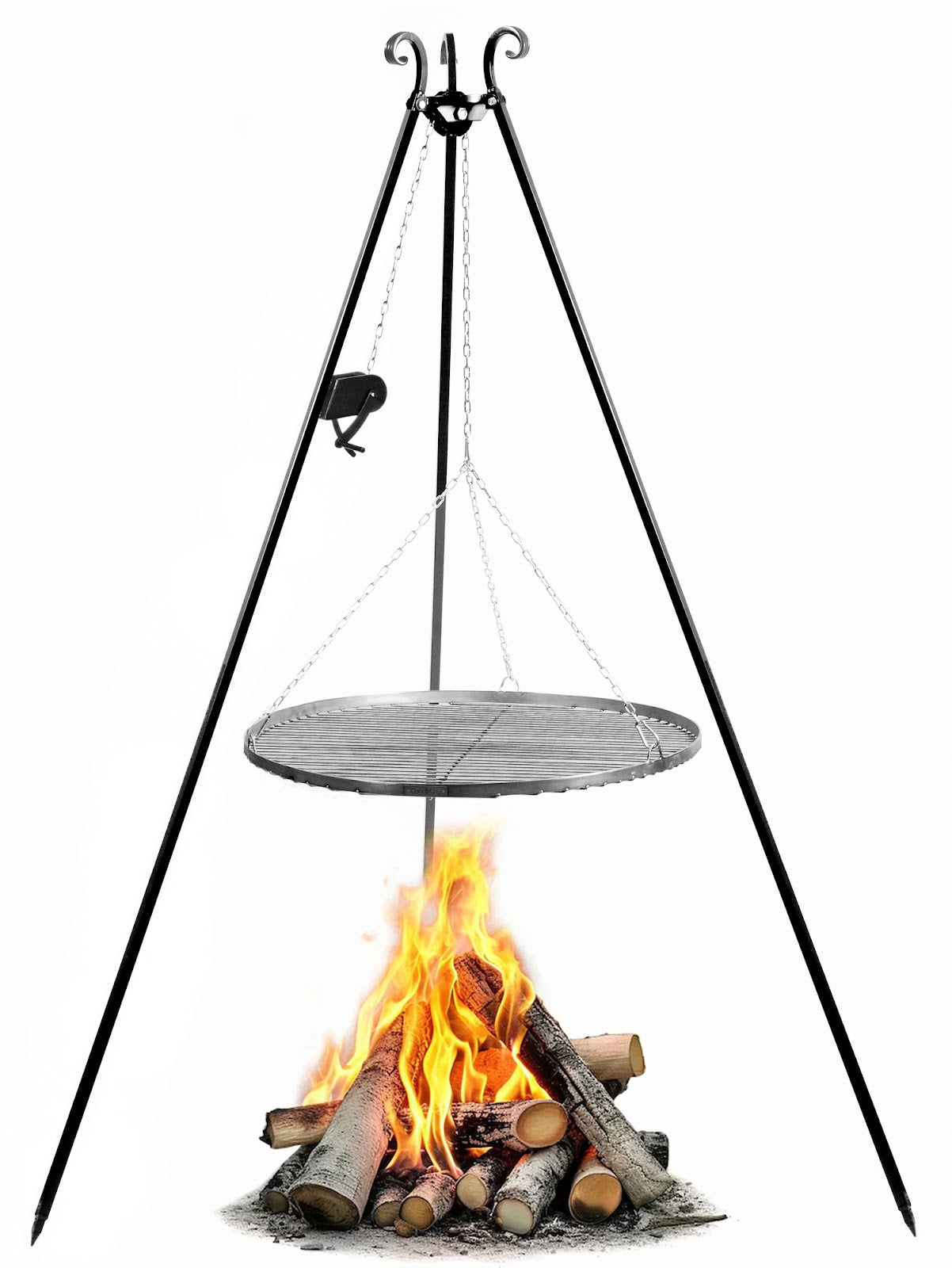 Cookking 180 cm Dreibein-Grill mit Winde und 50 cm Grillrost aus Naturstahl